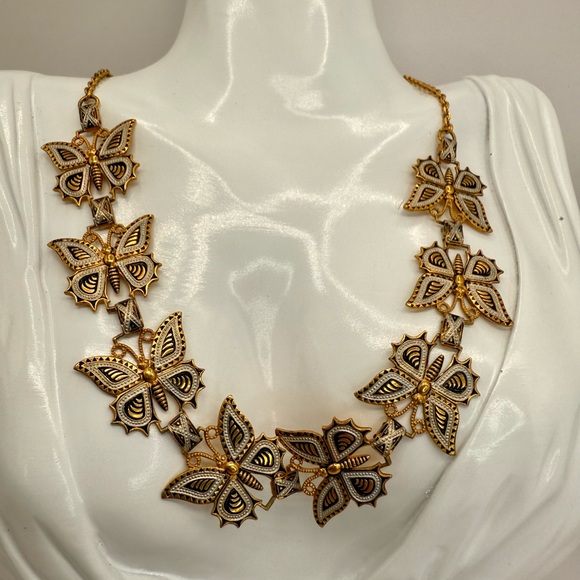 Jewelry - Vintage Butterfly Damascene Spain Necklace 18”